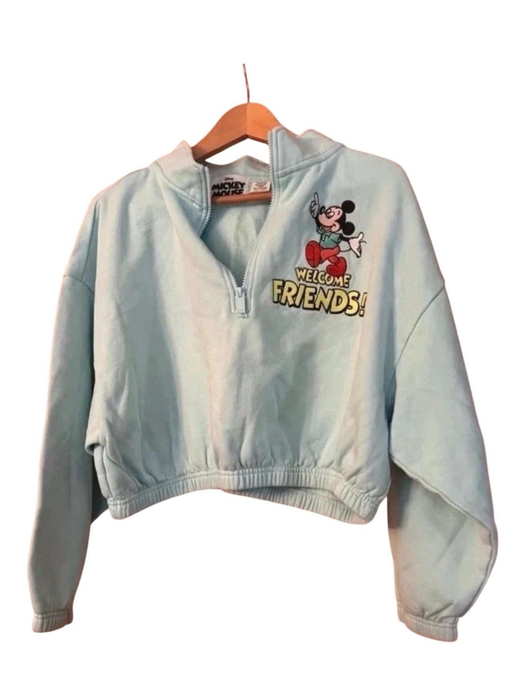 Disney Light Blue Mickey Mouse Cropped Half-Zip cropped pullover